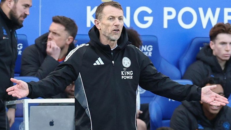 Leicester City boss Gary Rowett stretches his arms out on the touchline as he struggles to get his point across to his players.
