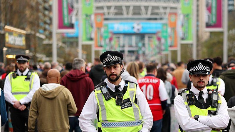 Police officers outside Wembley before the 2026 Carabao Cup final