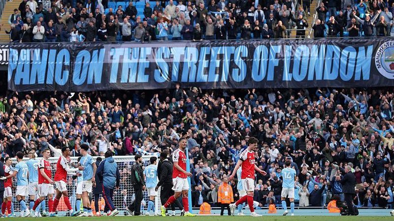 The message sent by Manchester City's fans to Arsenal after their vital victory at Etihad Stadium