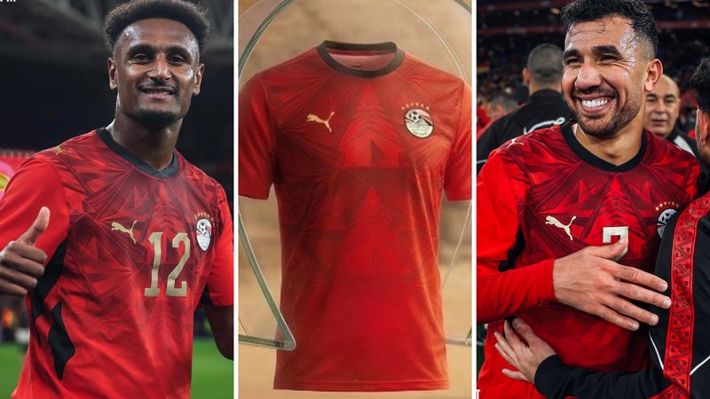 Haissem Hassan (left) and Trezeguet (right) wear 2026 Egypt home kit.