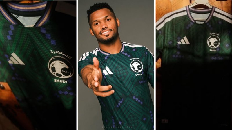 Aiman Yahya wears 2026 Saudi Arabia home shirt.