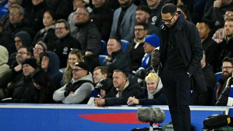 Liam Rosenior looking at the ground at Brighton