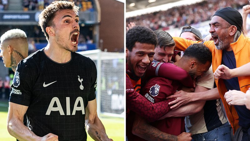 Split image of Tottenham and West Ham players celebrating their respective goals