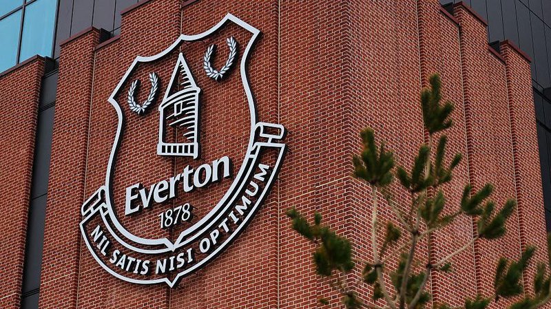 An Everton emblem seen on the exterior of the Hill Dickinson Stadium before the Premier League match between Everton and Tottenham Hotspur at Hill Dickinson Stadium