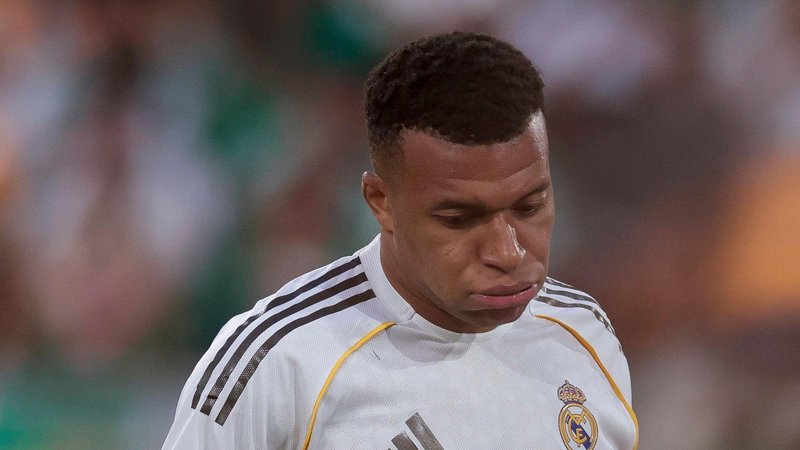 Real Madrid striker Kylian Mbappe looks dejected