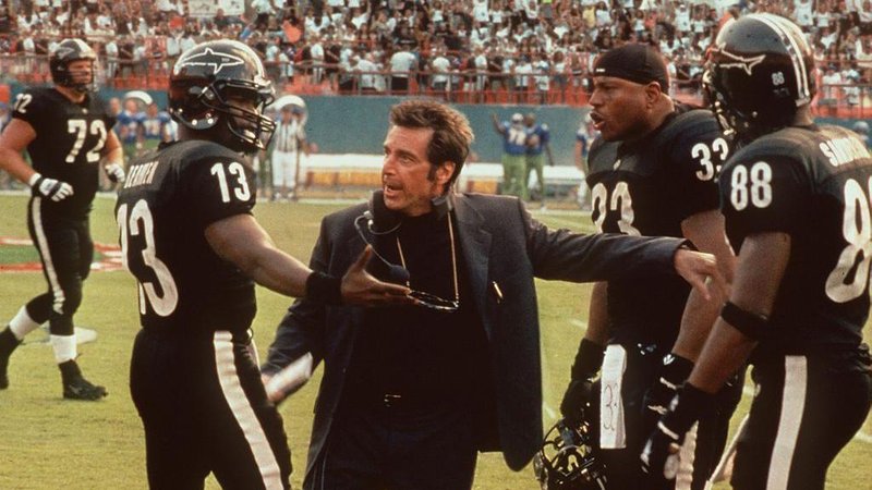Pacino as Amato, making the famous 'inch by inch' speech about team unity in Any Given Sunday. It starts with the lines, 'I don't know what to say really. Three minutes to the biggest battle of our professional lives all comes down to today'