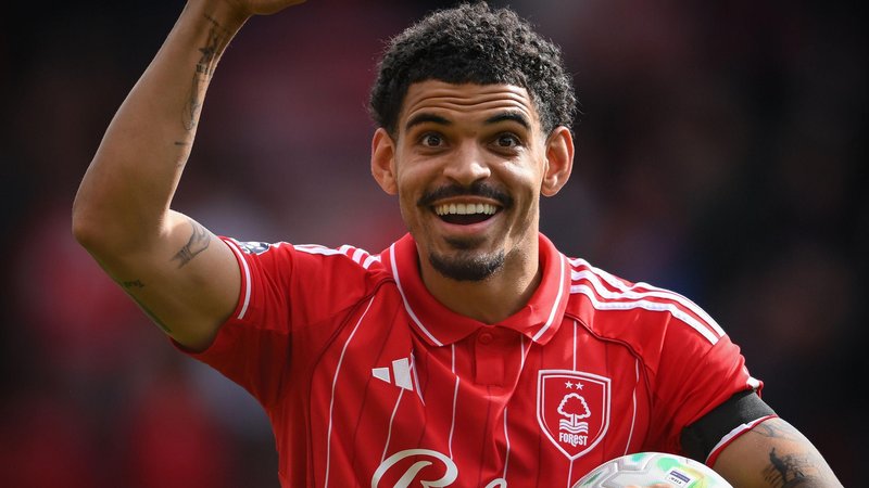 Morgan Gibbs-White celebrates scoring a hat-trick against Burnley