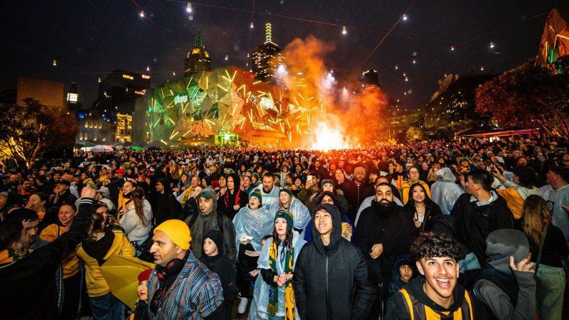 Fans gather at Melbourne's Fed Square to watch a Women's World Cup match in 2023