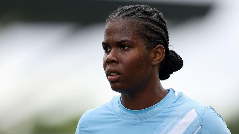 Manchester City striker Khadija Shaw looks on during the Barclays Women's Super League match between Manchester City and Liverpool at Joie Stadium on May 03, 2026