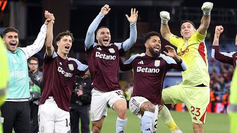 Aston Villa players celebrate