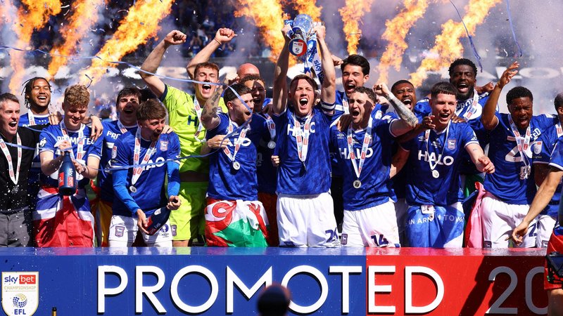 Ipswich players celebrate promotion