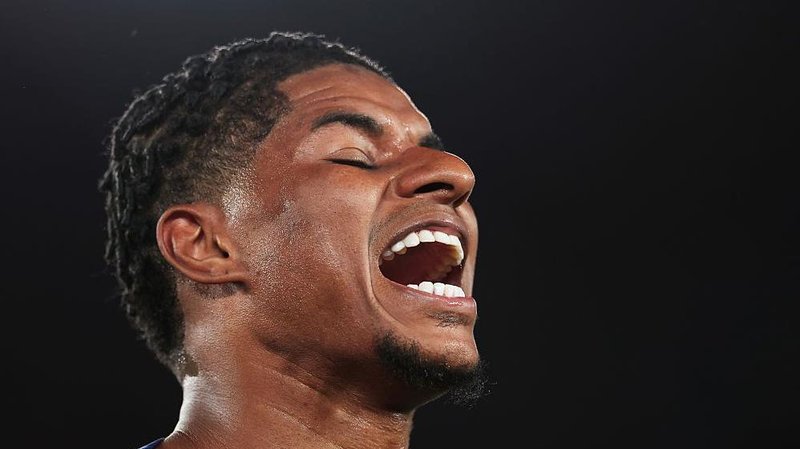 Marcus Rashford celebrates his goal against Real Madrid for Barcelona