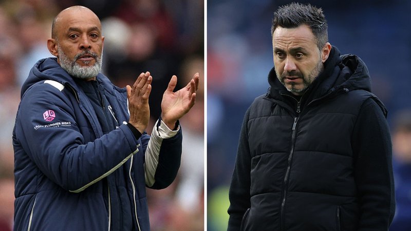 A split image of Nuno Espirito Santo and Roberto De Zerbi 