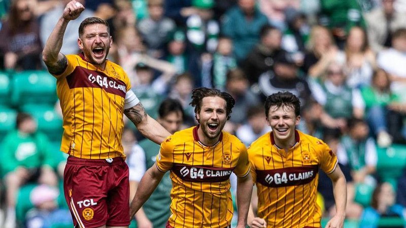 Motherwell's Liam Gordon, Lukas Fadinger and Tom Sparrow celebrate
