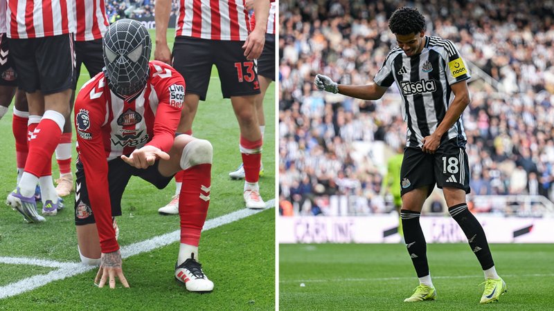 A split image of Sunderland's Enzo Le Fee wearing a Spider-Man mask and Newcastle's William Osula's tribute to pop star Michael Jackson.
