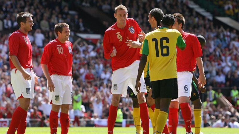 Peter Crouch dances like a robot in England's 6-0 win over Jamaica in June 2006
