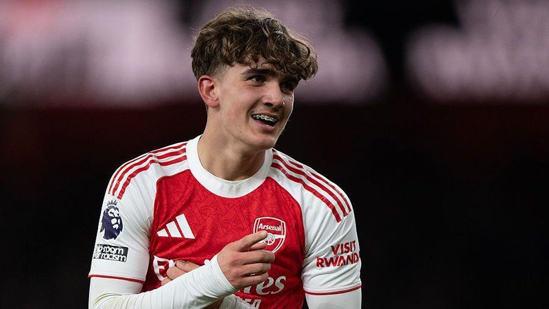Max Dowman celebrates after scoring Arsenal's second goal during their win over Everton in March 2026