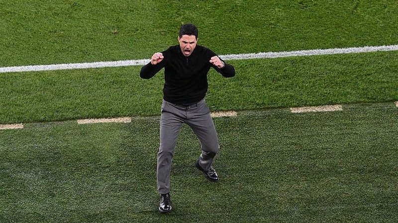 Arsenal manager Mikel Arteta celebrates an Arsenal victory
