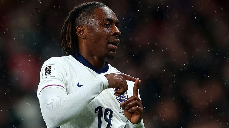 Eberechi Eze celebrates scoring his England's second goal during the Fifa World Cup 2026 qualifier against Serbia