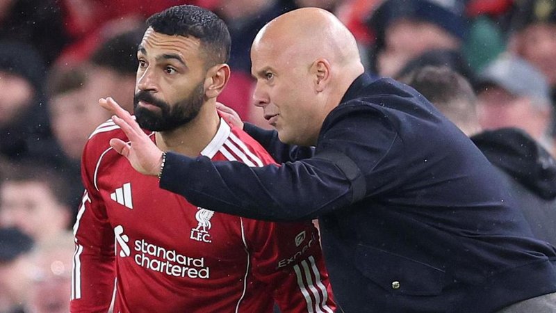 Liverpool forward Mohamed Salah and Reds manager Arne Slot